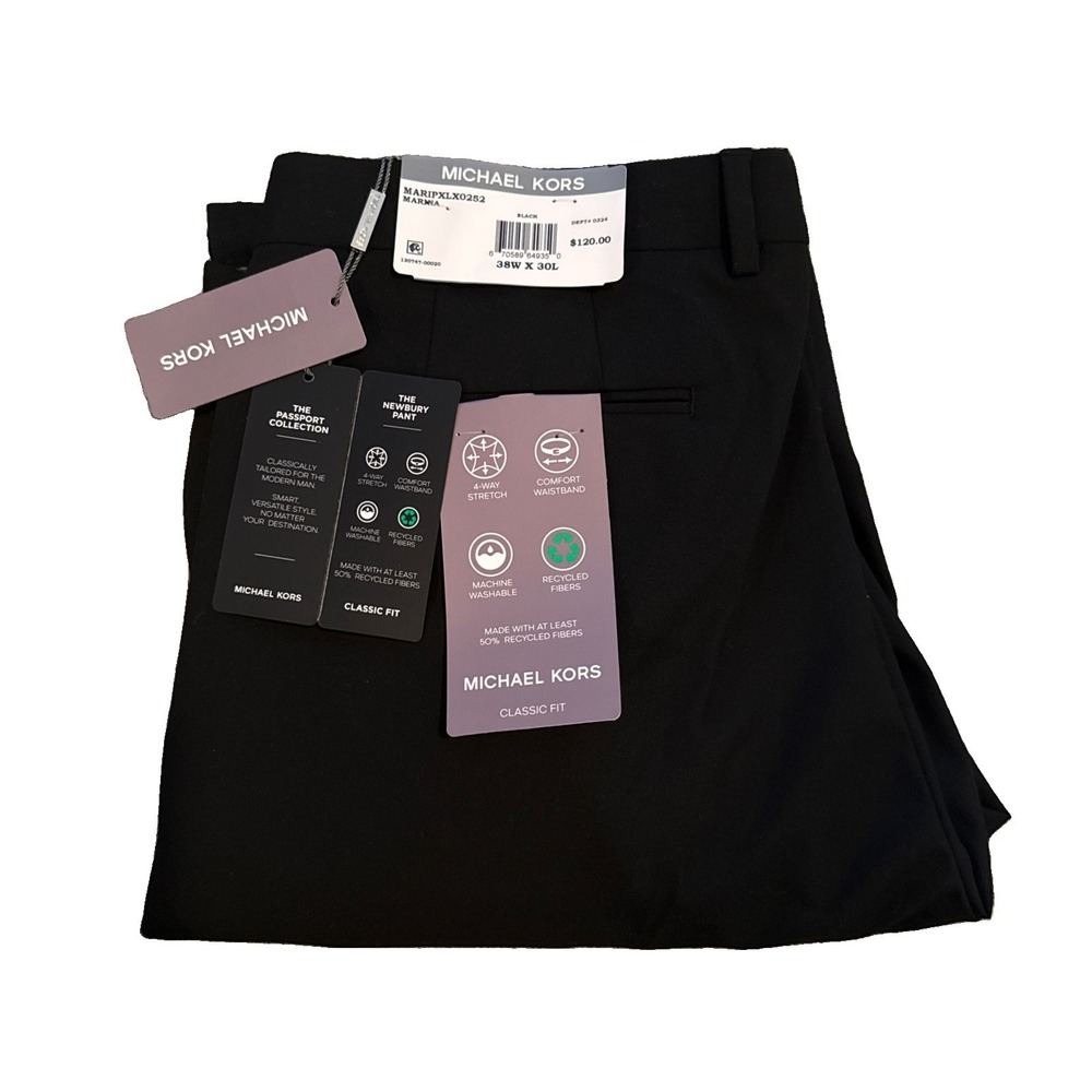 Michael Kors Newbury Classic Dress Pants Mens 38x30 Cuffed Pleated Stretch NWT